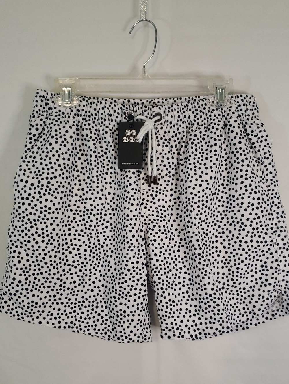 Bondi Beamers NWT White with Black Polka Dots Swim Trunks, Large